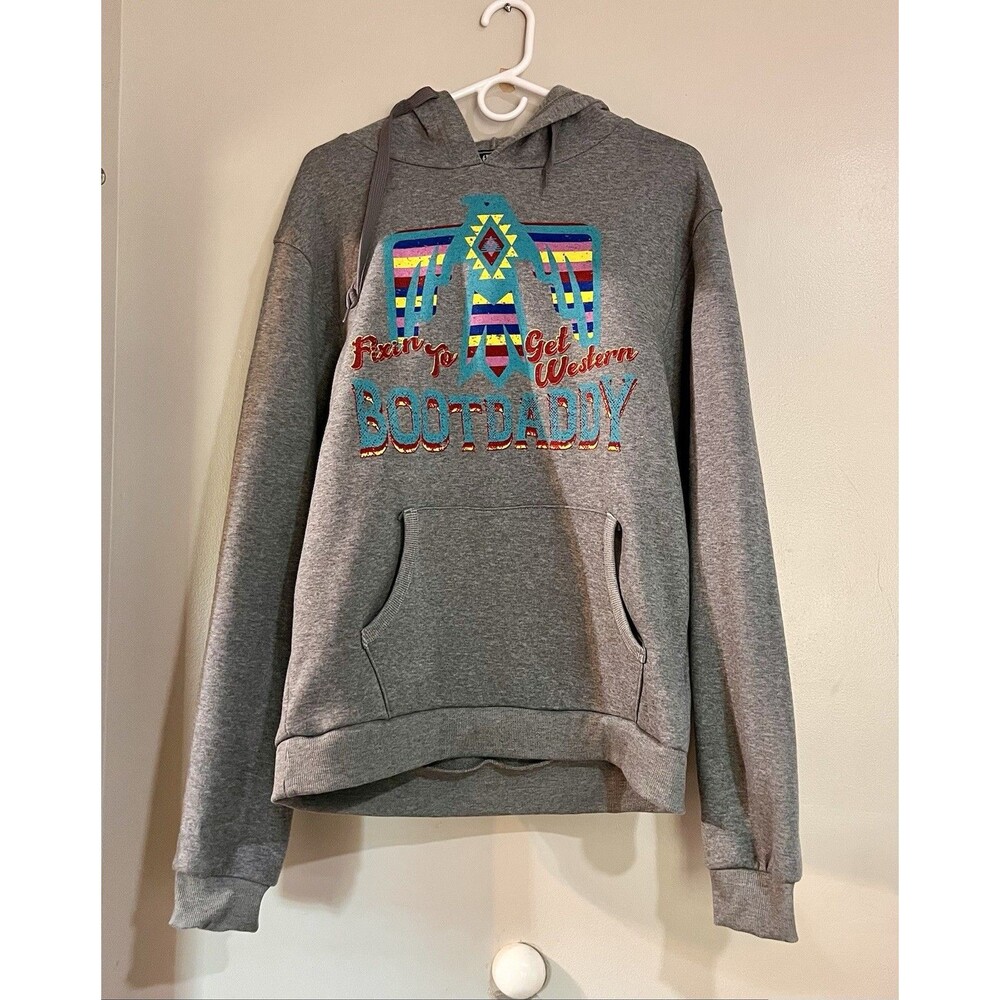 Bootdaddy Hoodie Unisex Size Medium Western Cowboy Gray Sweatshirt